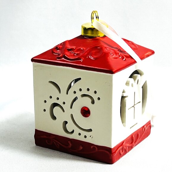Holiday LED Red Ceramic Christmas Ornament Color Changing by Lightscapes Box 4” - Picture 4 of 6
